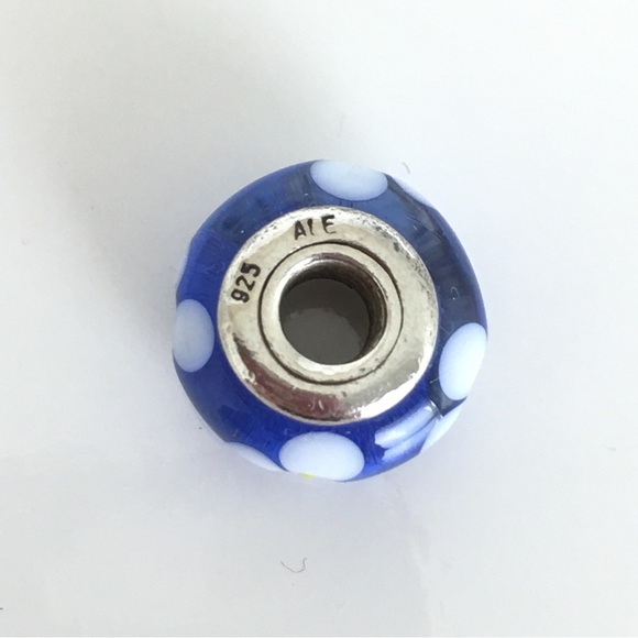 Pandora Blue White Floral Murano Glass Bead Charm .925 Sterling Silver - Picture 4 of 7
